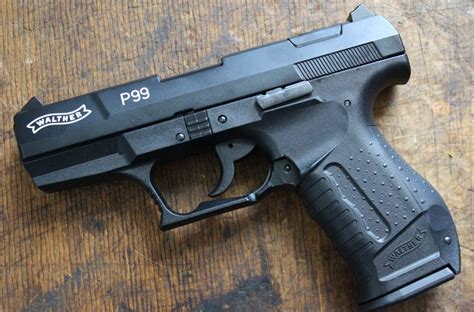 Walther P99 with the slide locked back displaying its vertical barrel tilt. . P99 wiki